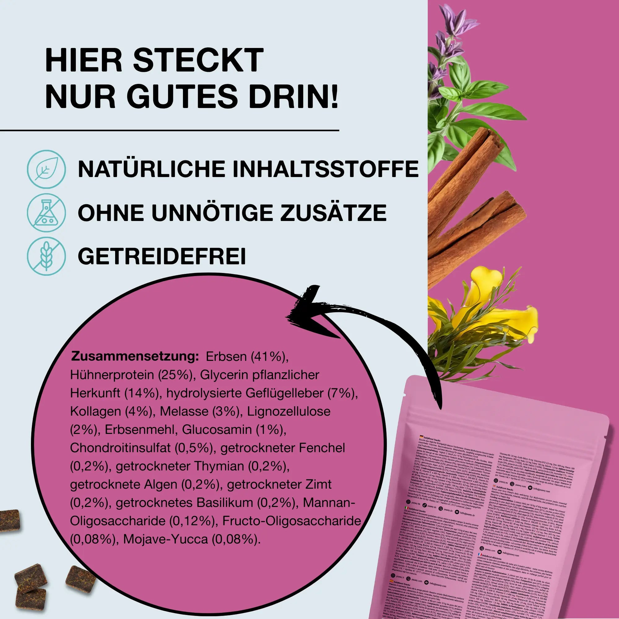 Paawy DailyBoost Snacks – Rundum-Vitalität für Hunde – 29 Vitamine, Mineralien & Kräuter