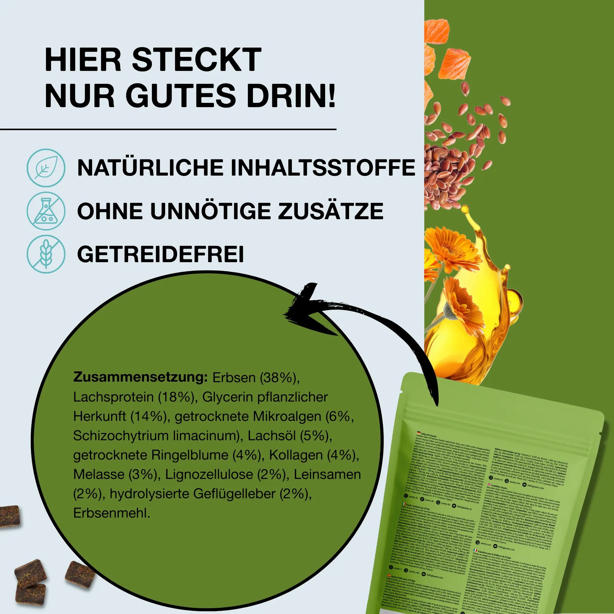 Paawy Fellpracht Snacks – Haut- & Fellpflege für Hunde – Mit Omega-3, Biotin & Zink