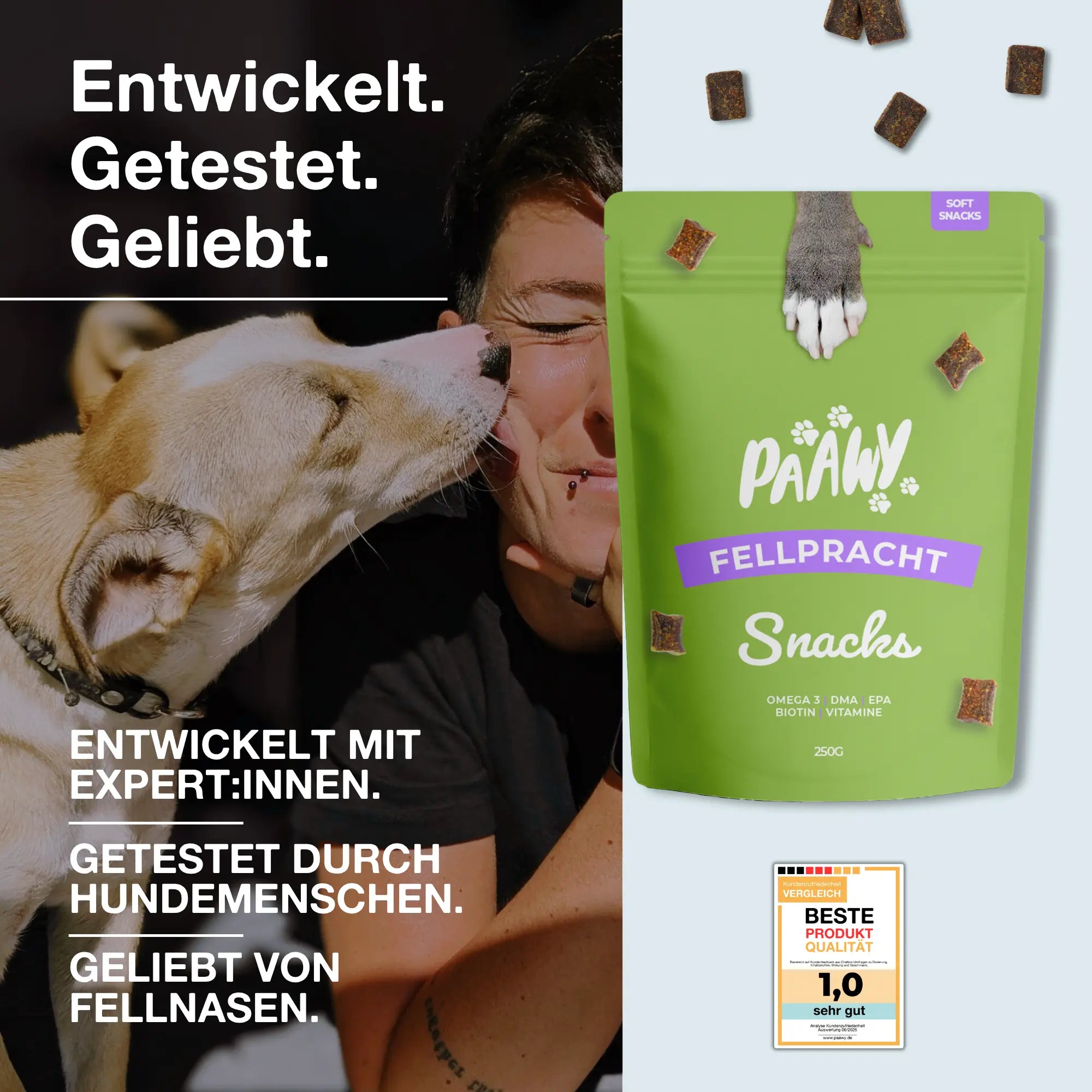 Paawy Fellpracht Snacks – Haut- & Fellpflege für Hunde – Mit Omega-3, Biotin & Zink