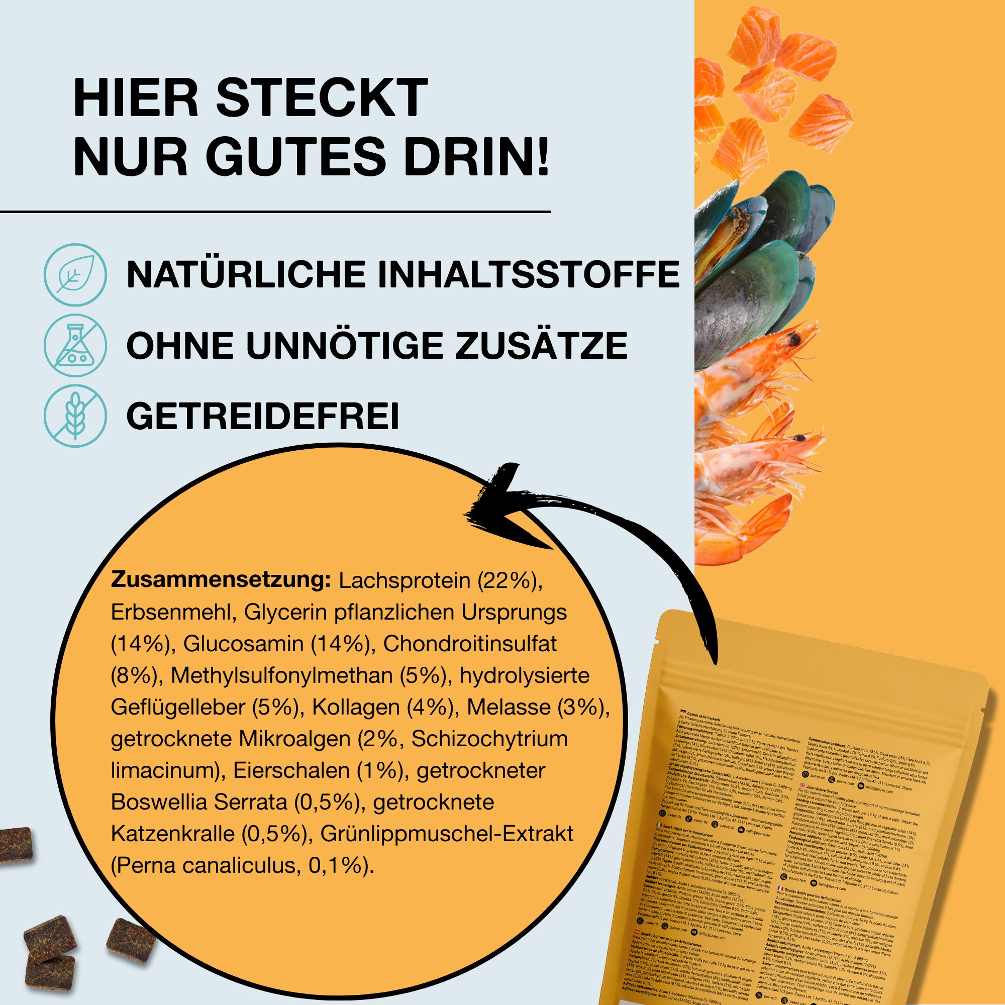 Paawy Gelenk-Aktiv Snacks – Gelenkschutz für Hunde – Mit Grünlippmuschel, Glucosamin & MSM - 180 Stk. pro Packung