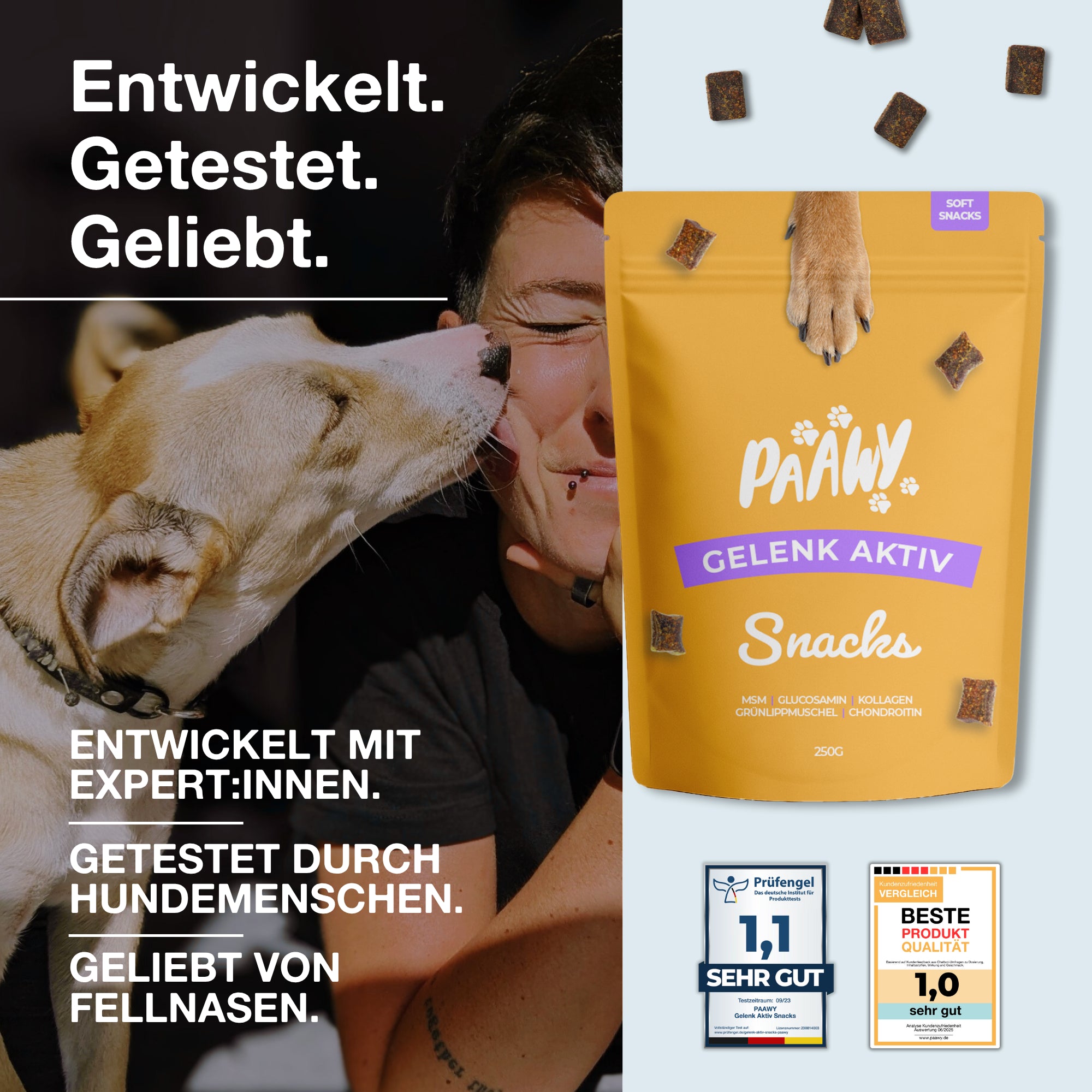 Paawy Gelenk-Aktiv Snacks – Gelenkschutz für Hunde – Mit Grünlippmuschel, Glucosamin & MSM - 180 Stk. pro Packung