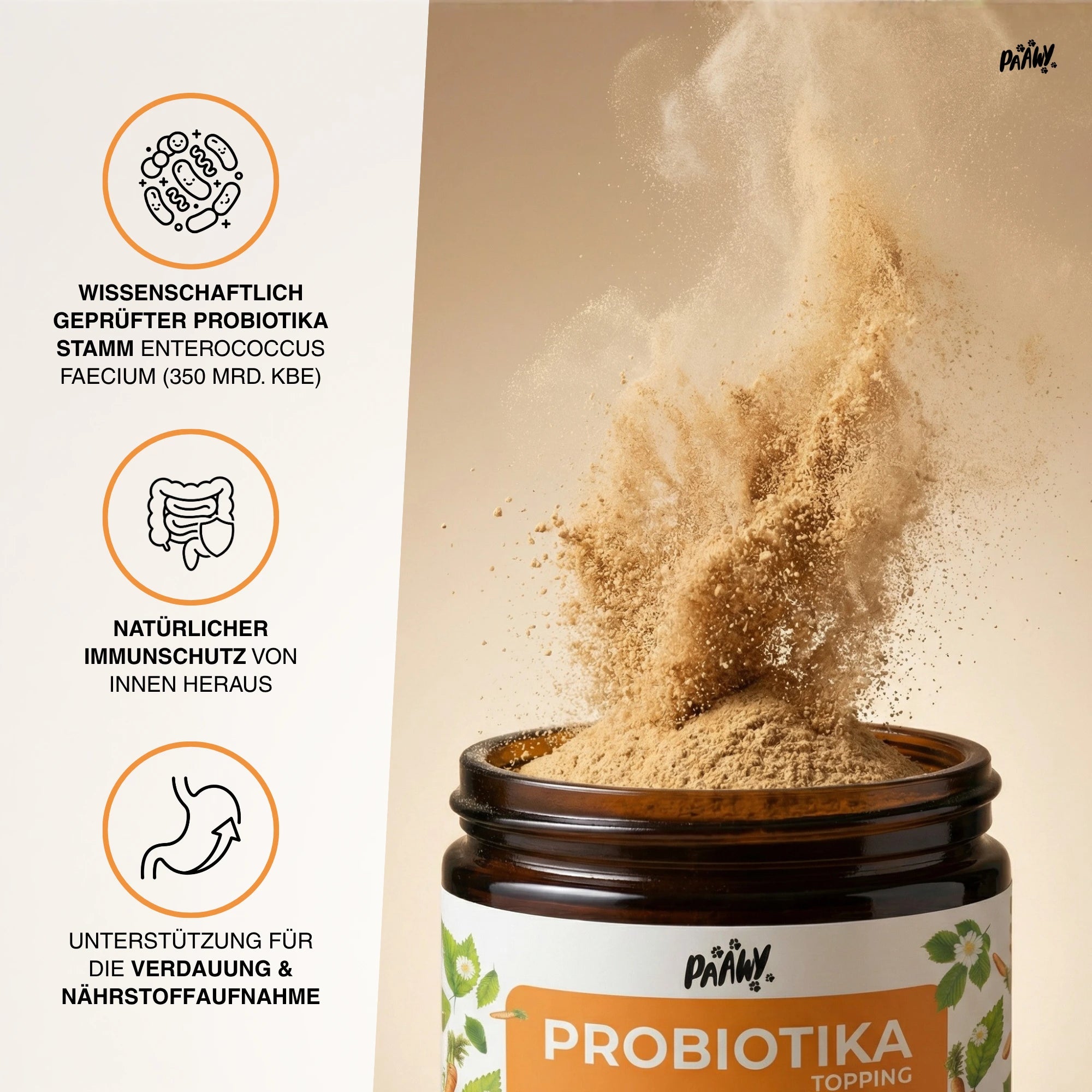 Paawy Magen-Darm Topping - 10-in-1 Probiotika Futtertopping für Hunde gegen Sodbrennen, Durchfall & Grasfressen | Made in Germany