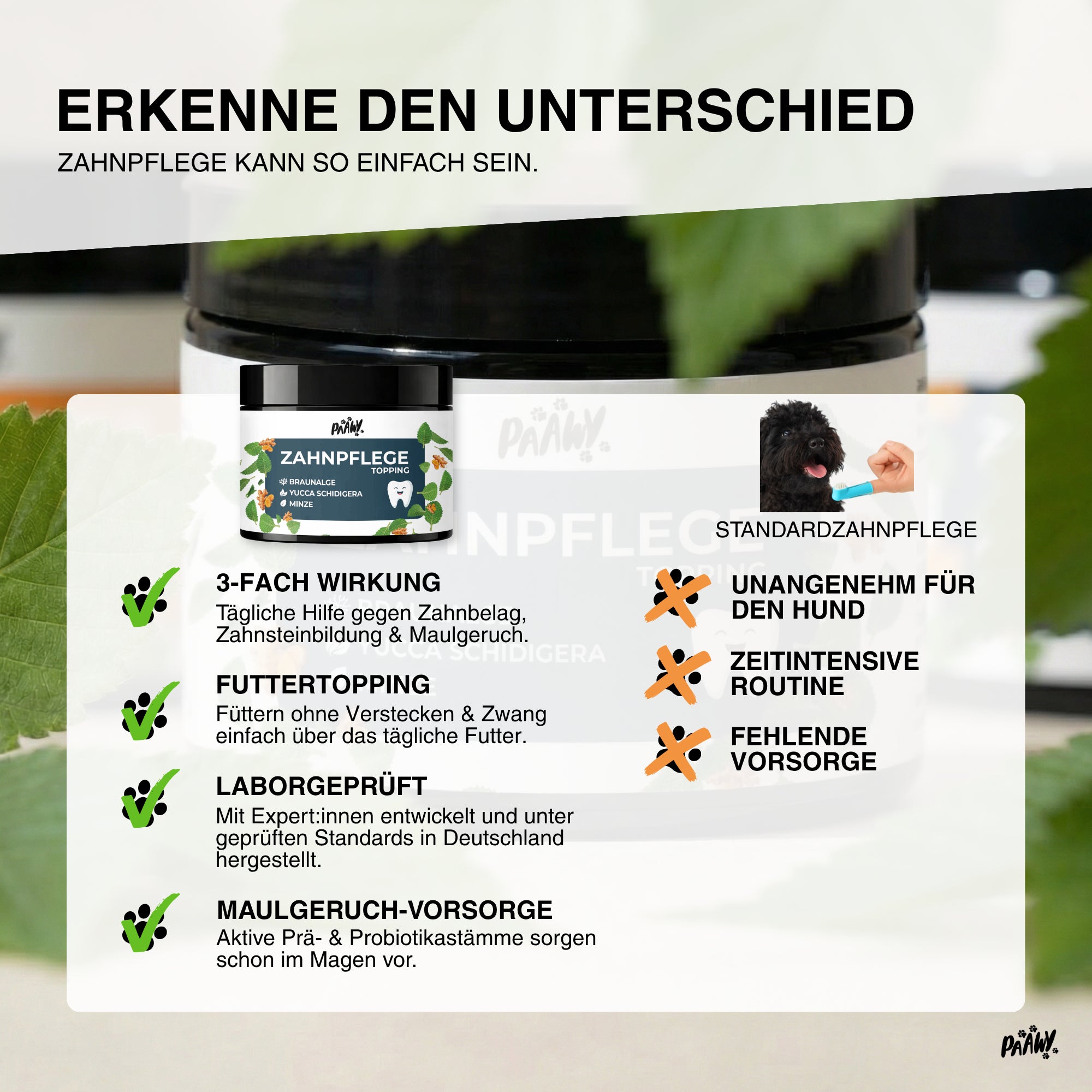 Paawy Dental Topping - die 9-in-1 Zahnpflege für Hunde gegen Zahnbelag, Zahnstein & Mundgeruch | Made in Germany