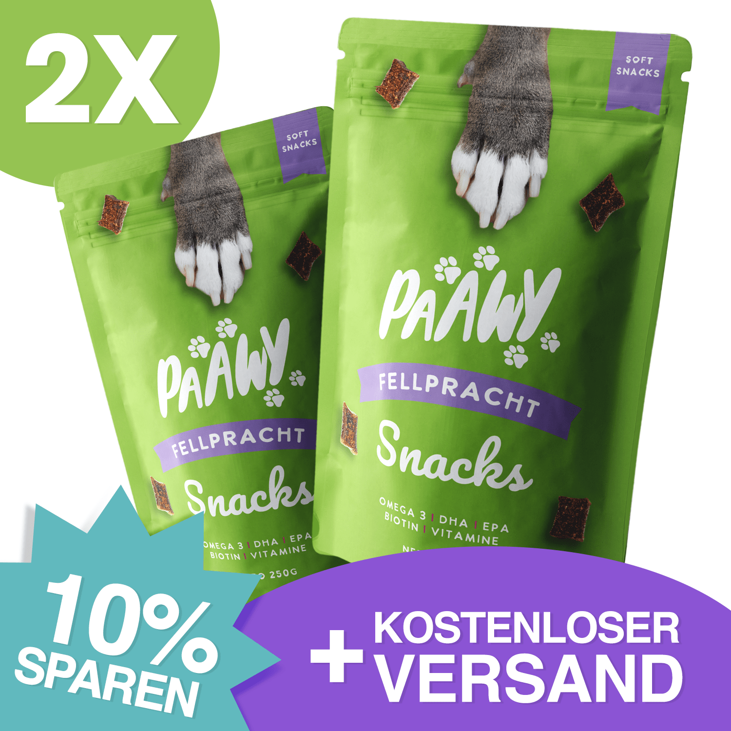 Paawy Fellpracht Snacks – Haut - & Fellpflege für Hunde – Mit Omega - 3, Biotin & Zink - paawy