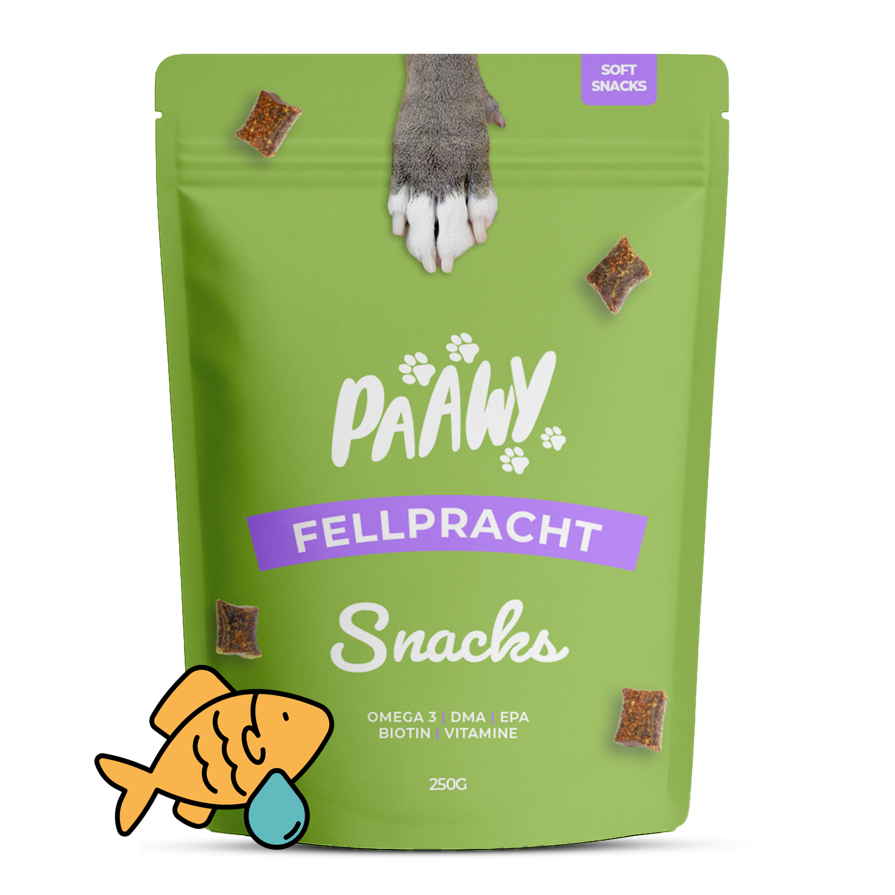 Paawy Fellpracht Snacks – Haut- & Fellpflege für Hunde – Mit Omega-3, Biotin & Zink