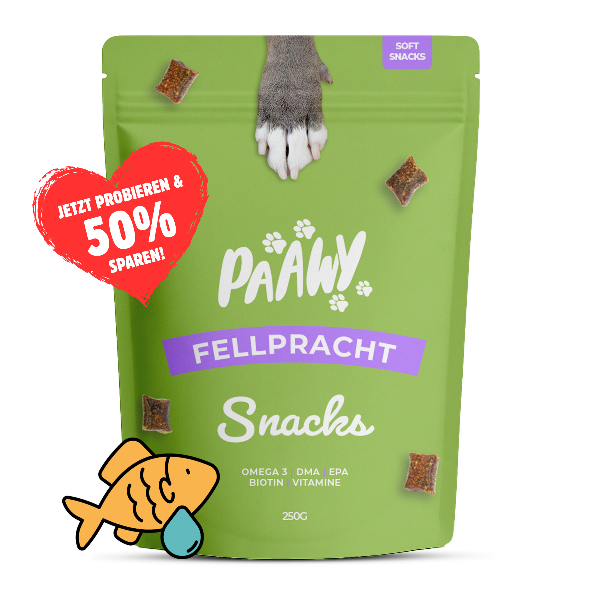 Paawy Fellpracht Snacks – Haut- & Fellpflege für Hunde – Mit Omega-3, Biotin & Zink