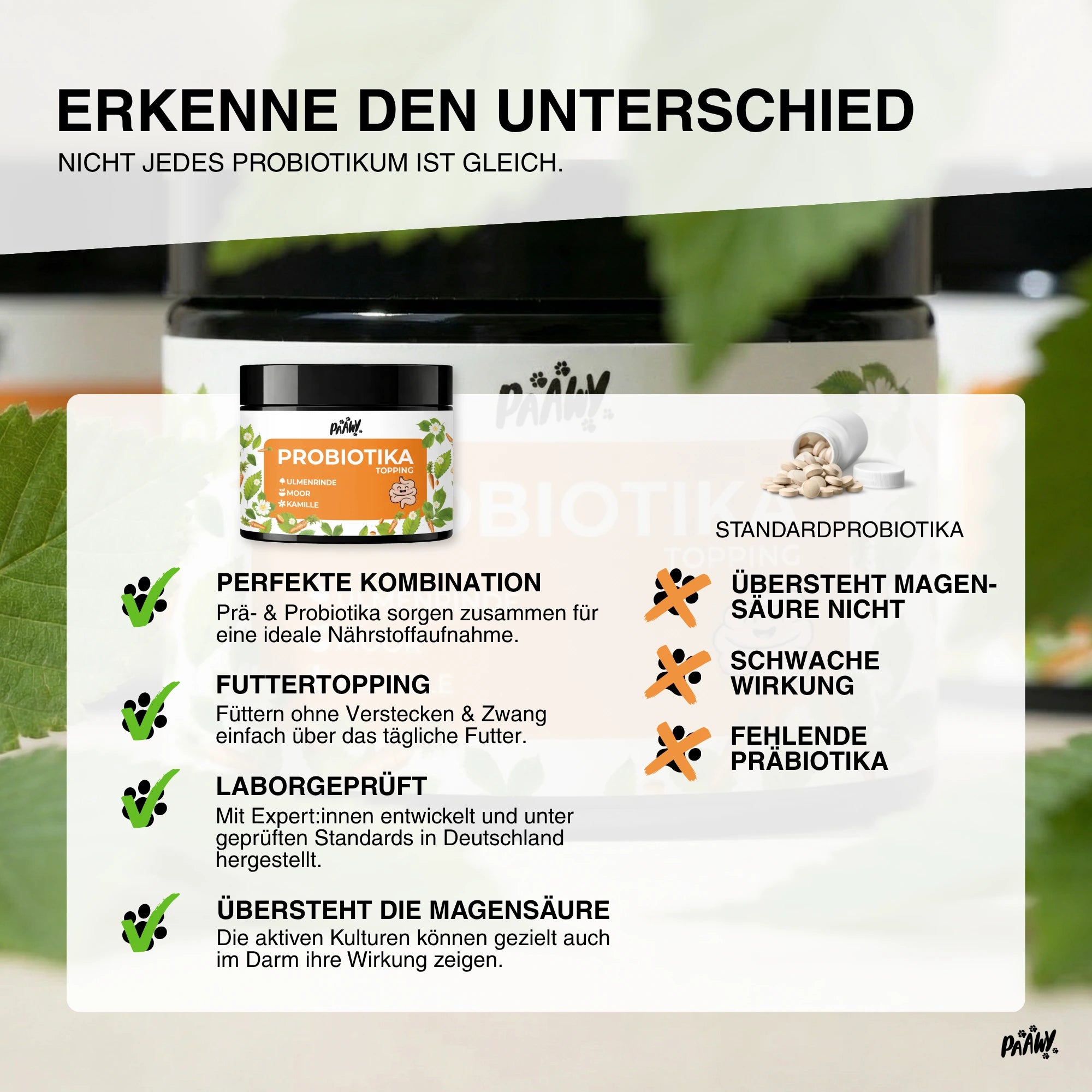 Paawy Magen-Darm Topping - 10-in-1 Probiotika Futtertopping für Hunde gegen Sodbrennen, Durchfall & Grasfressen | Made in Germany