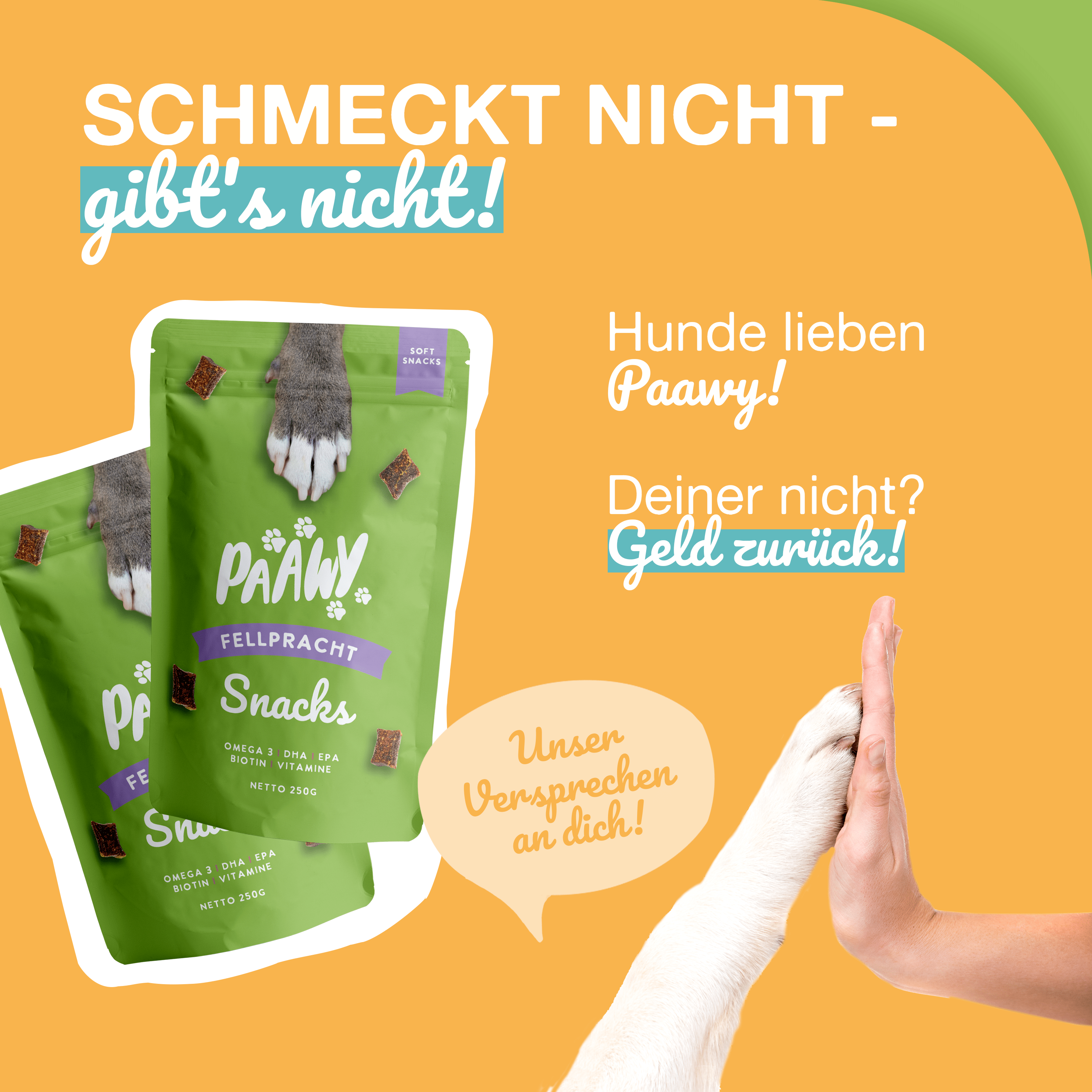 Paawy Fellpracht Snacks – Haut - & Fellpflege für Hunde – Mit Omega - 3, Biotin & Zink - paawy